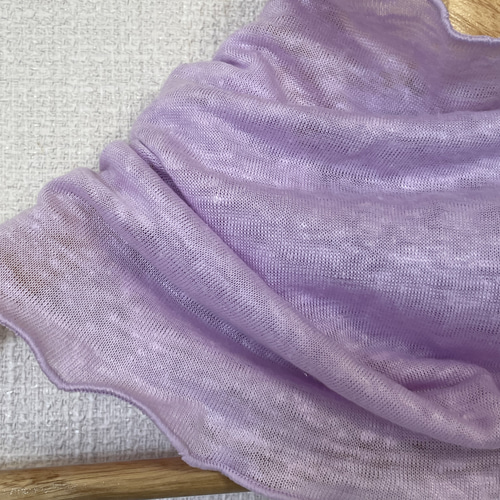 ゆったりリネン麻100%ラベンダーパープル&スラブ生地シングル手作り  