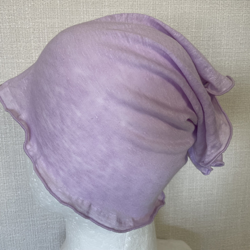ゆったりリネン麻100%ラベンダーパープル&スラブ生地シングル手作り  