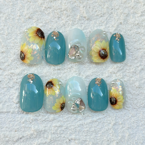 ネイルチップ｜ひまわり｜向日葵｜夏ネイル｜つけ爪｜フラワーネイル