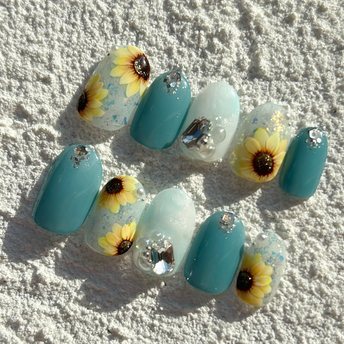 ネイルチップ｜ひまわり｜向日葵｜夏ネイル｜つけ爪｜フラワーネイル  