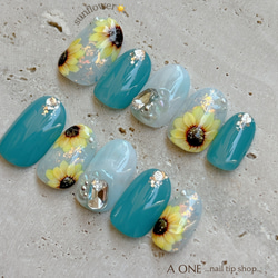 ネイルチップ｜ひまわり｜向日葵｜夏ネイル｜つけ爪｜フラワーネイル  