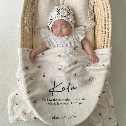 Blanket／チェリー柄（全2色）／ ブランケット 名入れ 出産祝い