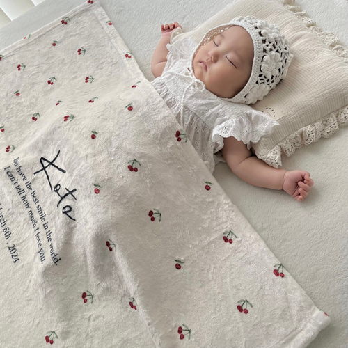 Blanket／チェリー柄（全2色）／ ブランケット 名入れ 出産祝い