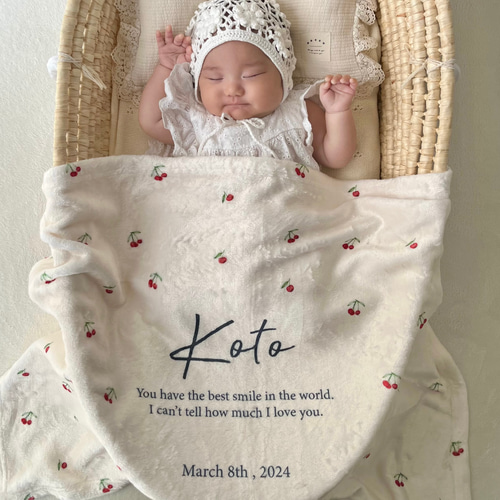 みきよぷ様❤ハンドメイド　刺繍チェリープレミアムボアケット　ブランケット　毛布 Blanket／チェリー柄（全2色）／ ブランケット 名入れ 出産祝い