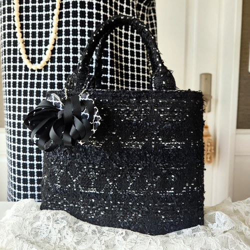 darichLUCKY BAGツイードトートバッグ黒