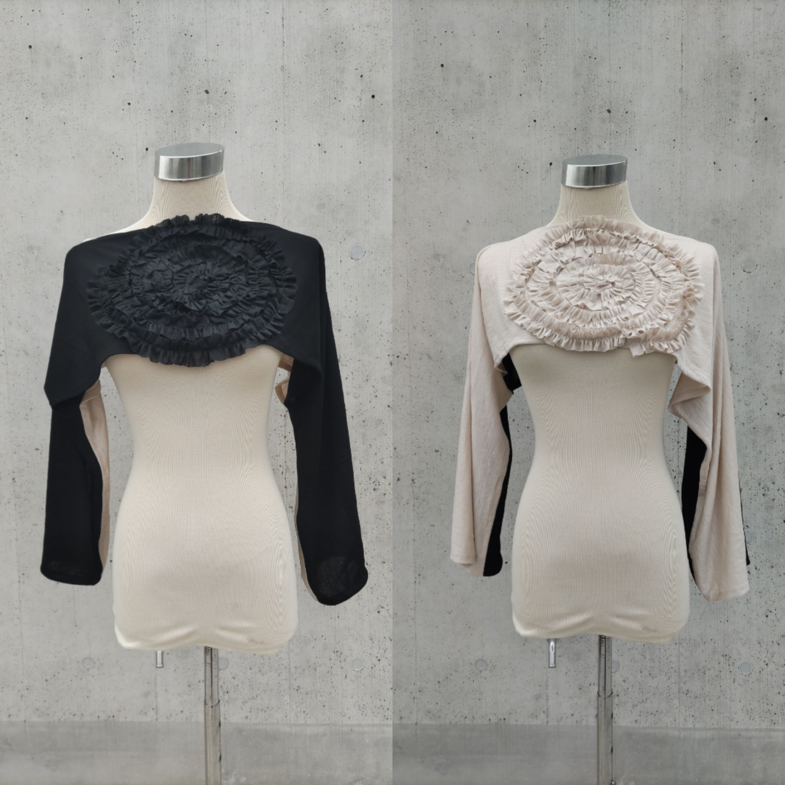 リネン100％　黒×薄ベージュ　バイカラー　タンクトップ＋ショートフリルボレロ　2枚セット