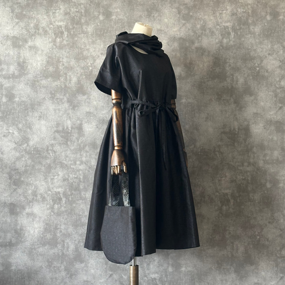 一点モノ】大島紬 着物 リメイク ギャザー ワンピース & スヌード  