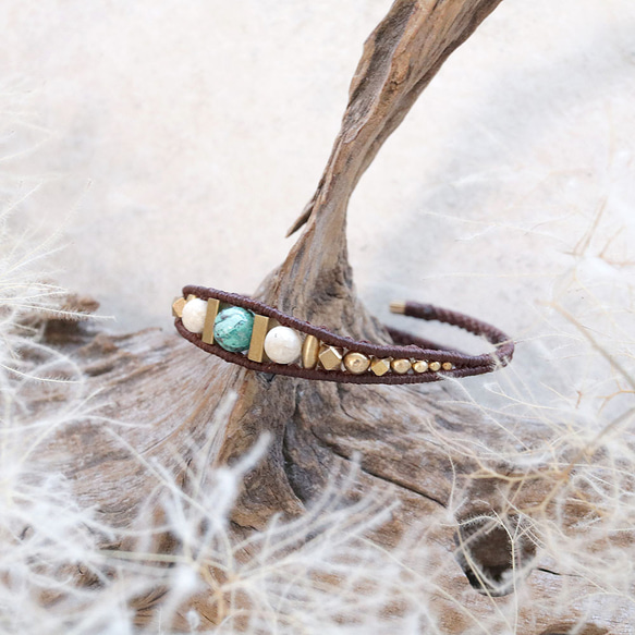 クリソコラとリバーストーンワイヤー天然石マクラメブレスレットmacb025エスニックアジアンエキゾチックなアクセサリー 1枚目の画像