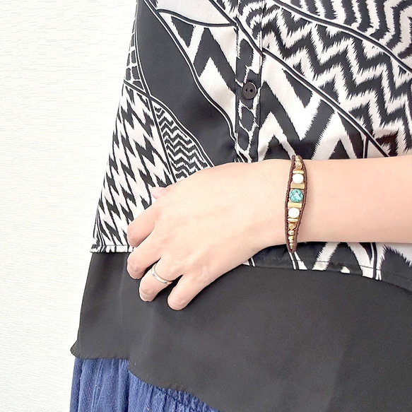 クリソコラとリバーストーンワイヤー天然石マクラメブレスレットmacb025エスニックアジアンエキゾチックなアクセサリー 14枚目の画像