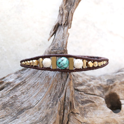 クリソコラとリバーストーンワイヤー天然石マクラメブレスレットmacb025エスニックアジアンエキゾチックなアクセサリー 2枚目の画像