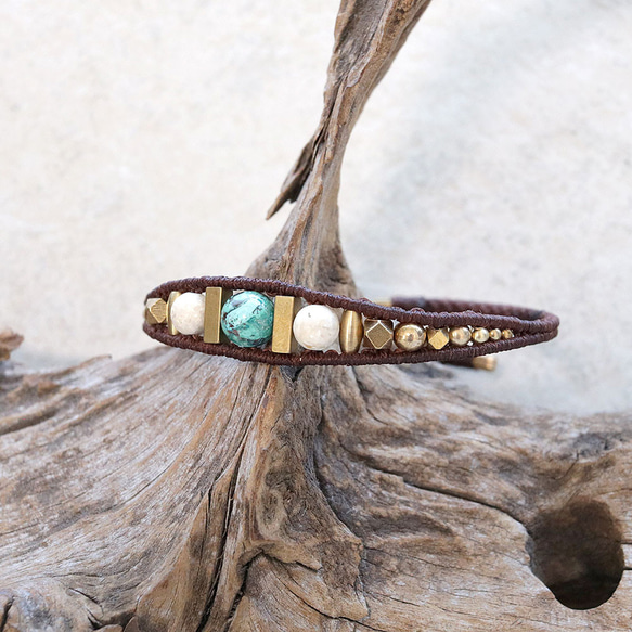 クリソコラとリバーストーンワイヤー天然石マクラメブレスレットmacb025エスニックアジアンエキゾチックなアクセサリー 3枚目の画像