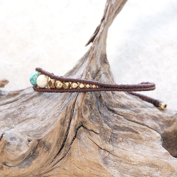クリソコラとリバーストーンワイヤー天然石マクラメブレスレットmacb025エスニックアジアンエキゾチックなアクセサリー 4枚目の画像