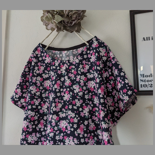 ♥桜柄のネイビーワンピース♥半袖 ワンピース lunaria♡ 通販