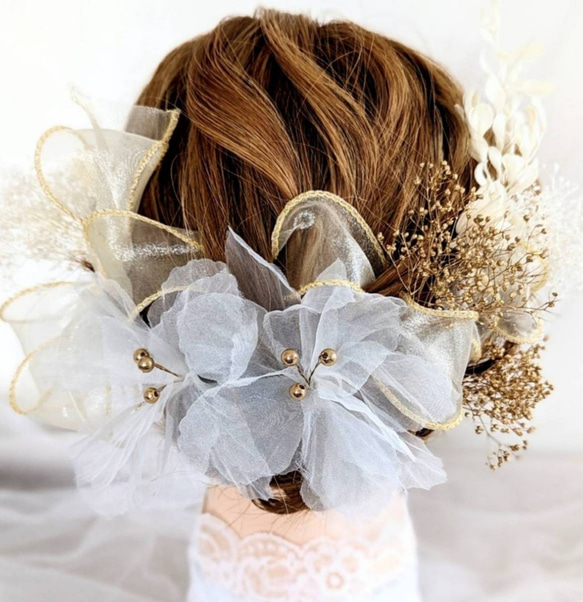 シフォンフラワー × リボン 髪飾り【 成人式 ウェディング 前撮り 振袖