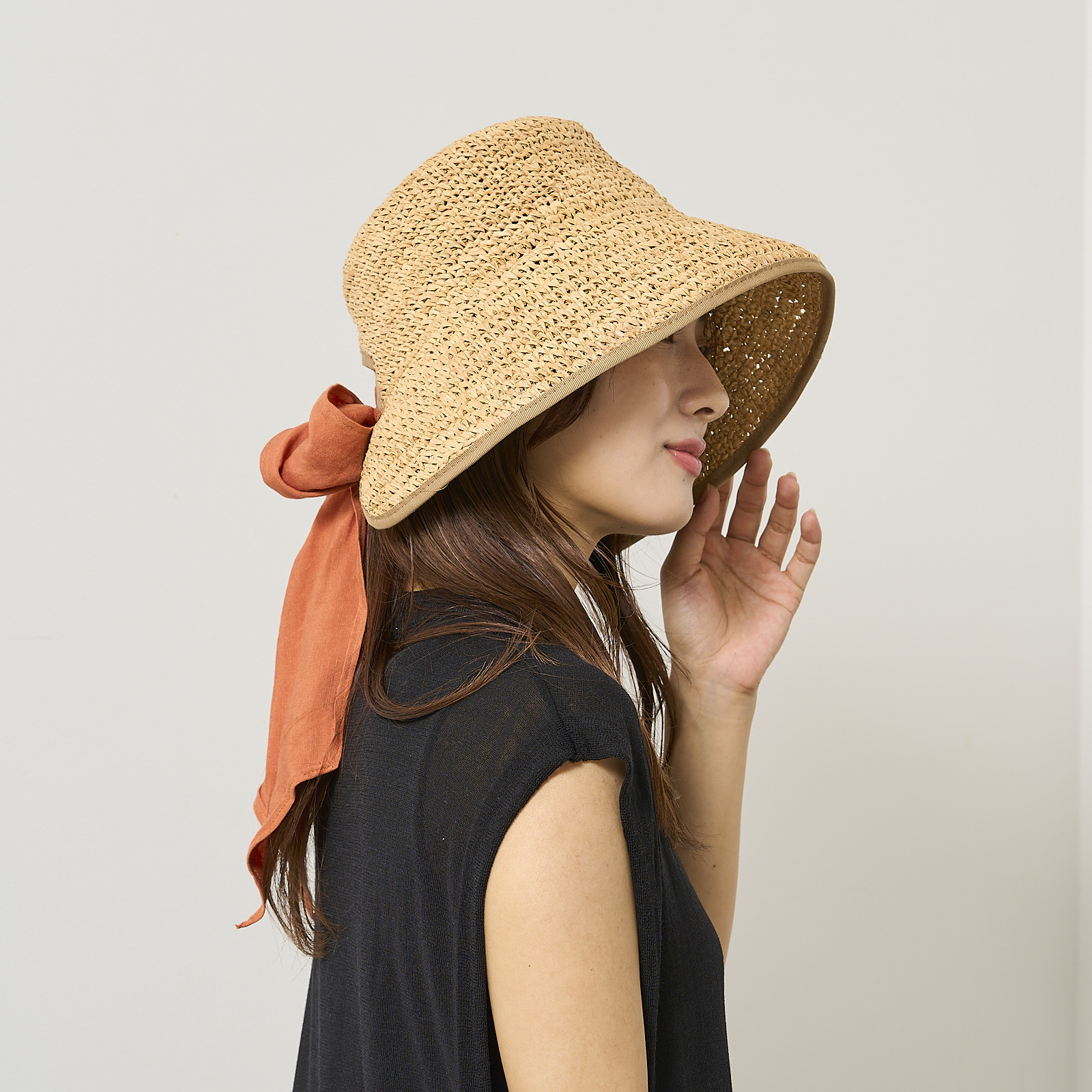 【畳める】ラフィアリボンハット【サイズ調節可能】 241-11-203