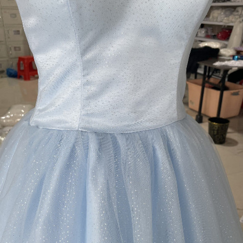 カラードレス ブルー キラキラチュール ベアトップ ワンピース 2次会  