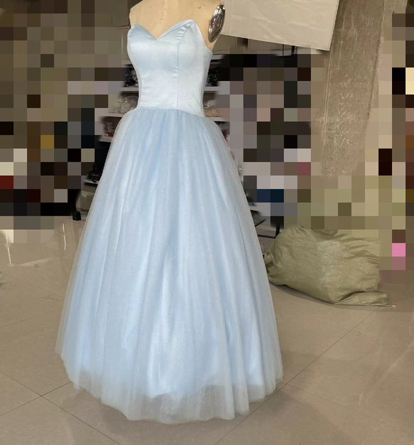 カラードレス ブルー キラキラチュール ベアトップ ワンピース 2次会  