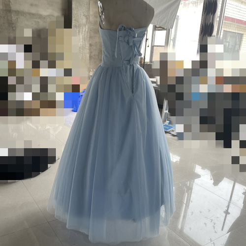 カラードレス ブルー キラキラチュール ベアトップ ワンピース 2次会  