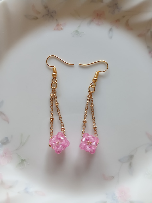 半額セール】ソロバンビーズボウルのイヤリング&フックピアス(ピンク