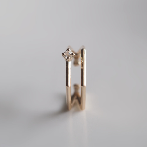 Deformed hexagon K10イヤーカフ(Natural White Zircon) イヤーカフ  