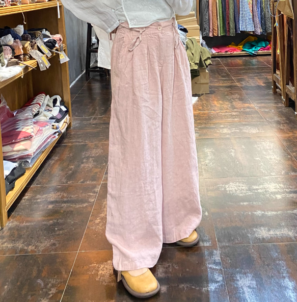 麻100％.リネンワイドパンツ カジュアルストレートパンツ ロングパンツ  