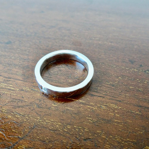 仁尾彫金『2.6mmダイヤ、幅3.5mm、平打リング』ハンドメイド287 指輪 