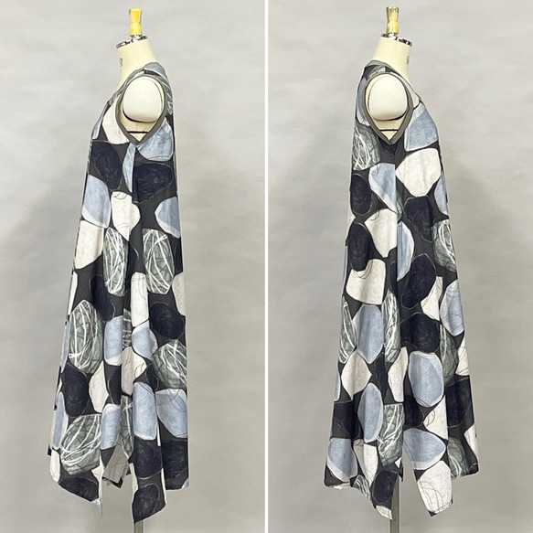 SALE 総柄プリント ノースリーブ ワンピース ロング丈 レディース Aライン Yoshi Yoshi ヨシヨシ Yoshi ヨシヨシ SALE ノースリーブ ワンピース ロング丈 レディース Aライン 送料無料 カラフル モノトーン サイズcm by pj 吉村ニット Bell