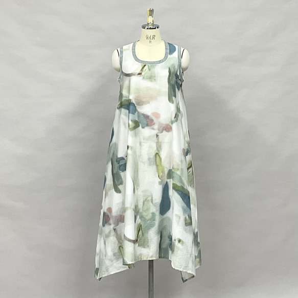 SALE 総柄プリント ノースリーブ ワンピース ロング丈 レディース Aライン Yoshi Yoshi ヨシヨシ Yoshi ヨシヨシ SALE ノースリーブ ワンピース ロング丈 レディース Aライン 送料無料 カラフル モノトーン サイズcm by pj 吉村ニット Bell