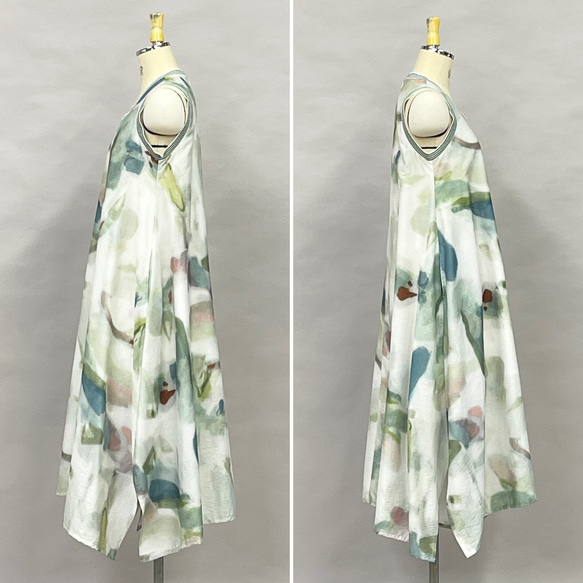 SALE 総柄プリント ノースリーブ ワンピース ロング丈 レディース Aライン Yoshi Yoshi ヨシヨシ Yoshi ヨシヨシ SALE ノースリーブ ワンピース ロング丈 レディース Aライン 送料無料 カラフル モノトーン サイズcm by pj 吉村ニット Bell