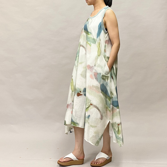 SALE 総柄プリント ノースリーブ ワンピース ロング丈 レディース Aライン Yoshi Yoshi ヨシヨシ Yoshi ヨシヨシ SALE ノースリーブ ワンピース ロング丈 レディース Aライン 送料無料 カラフル モノトーン サイズcm by pj 吉村ニット Bell