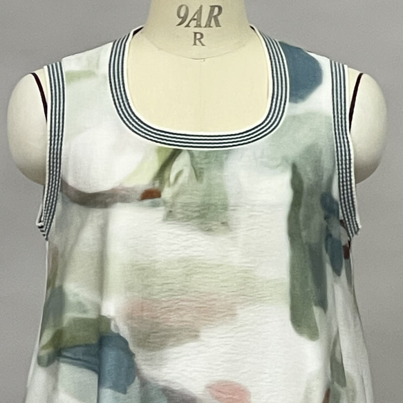 SALE 総柄プリント ノースリーブ ワンピース ロング丈 レディース Aライン Yoshi Yoshi ヨシヨシ Yoshi ヨシヨシ SALE ノースリーブ ワンピース ロング丈 レディース Aライン 送料無料 カラフル モノトーン サイズcm by pj 吉村ニット Bell