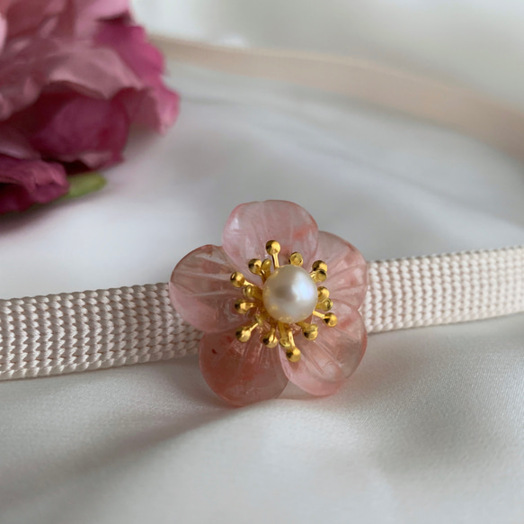 天然石の花&真珠 帯留め:.✿*:・ 帯留め ciel 通販 17720131｜Creema  