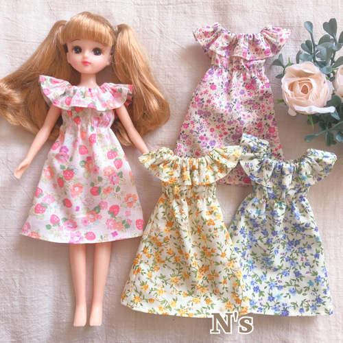 プチプラ♡ 22cmドール リカちゃん フリルワンピース① 4パターン 