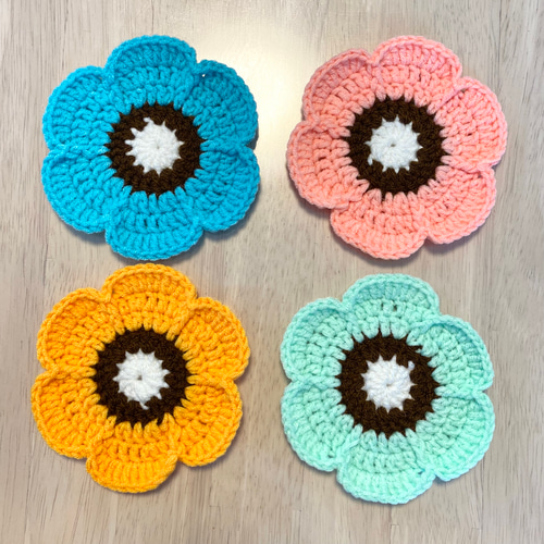 四季の花 作家物 手描 皿 コースター 4色セット】お花 コースター② 手編み コースター ゆうき 通販