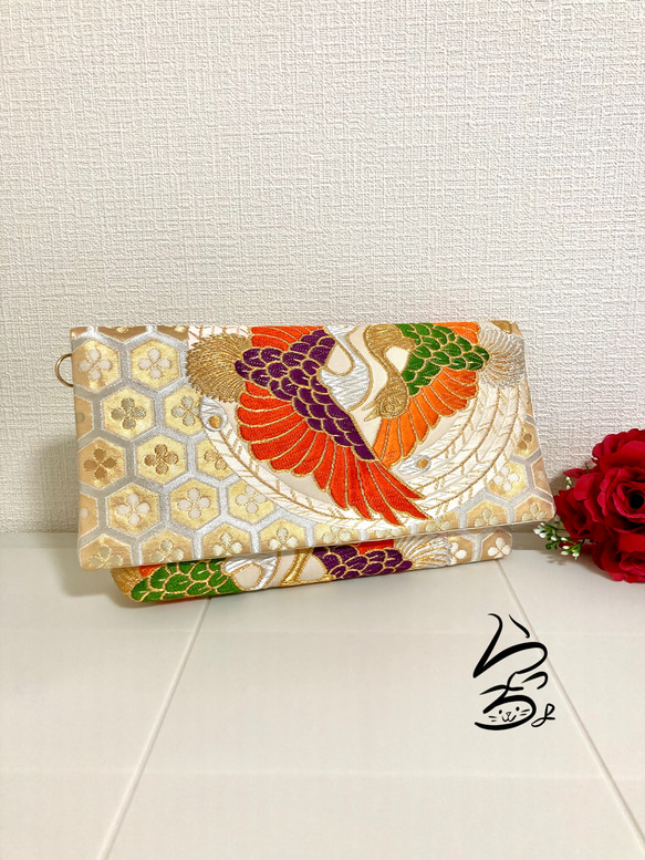 交換無料！ kimono】帯リメイク 亀甲に鶴 ら クラッチバッグ クラッチバッグ クラッチバッグ