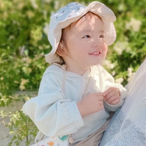 ミントブルードット×ホワイトのチューリップハット／ベビー帽子  