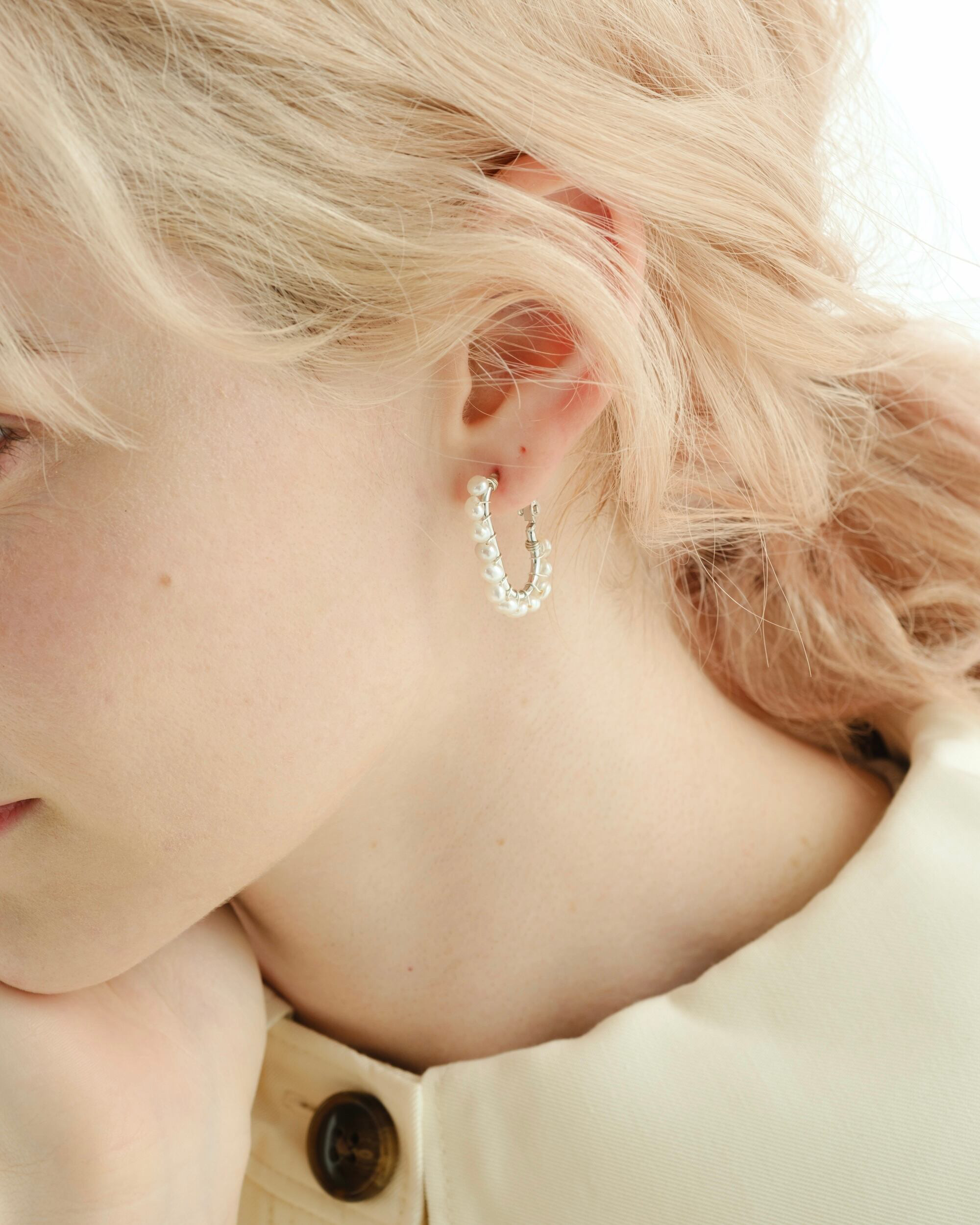 silver oval pearl hoop シルバー 淡水パール フープ ピアス イヤリング ブライダル ウェディング