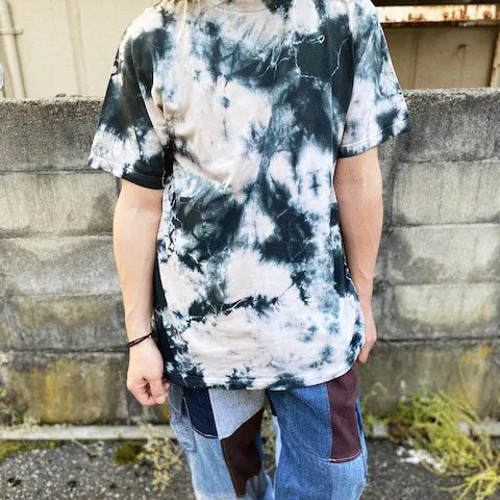 タイダイ Tシャツ Mサイズ ブラック×ベージュ ムラ染め Hippies