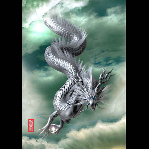 龍の絵「下り龍・銀龍」自作A4 竜の絵 絵画 breeze 通販