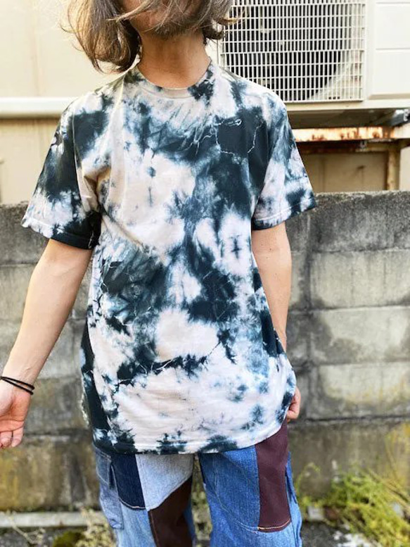 タイダイ染め Tシャツ XLサイズ ブラック×ベージュ ムラ染め