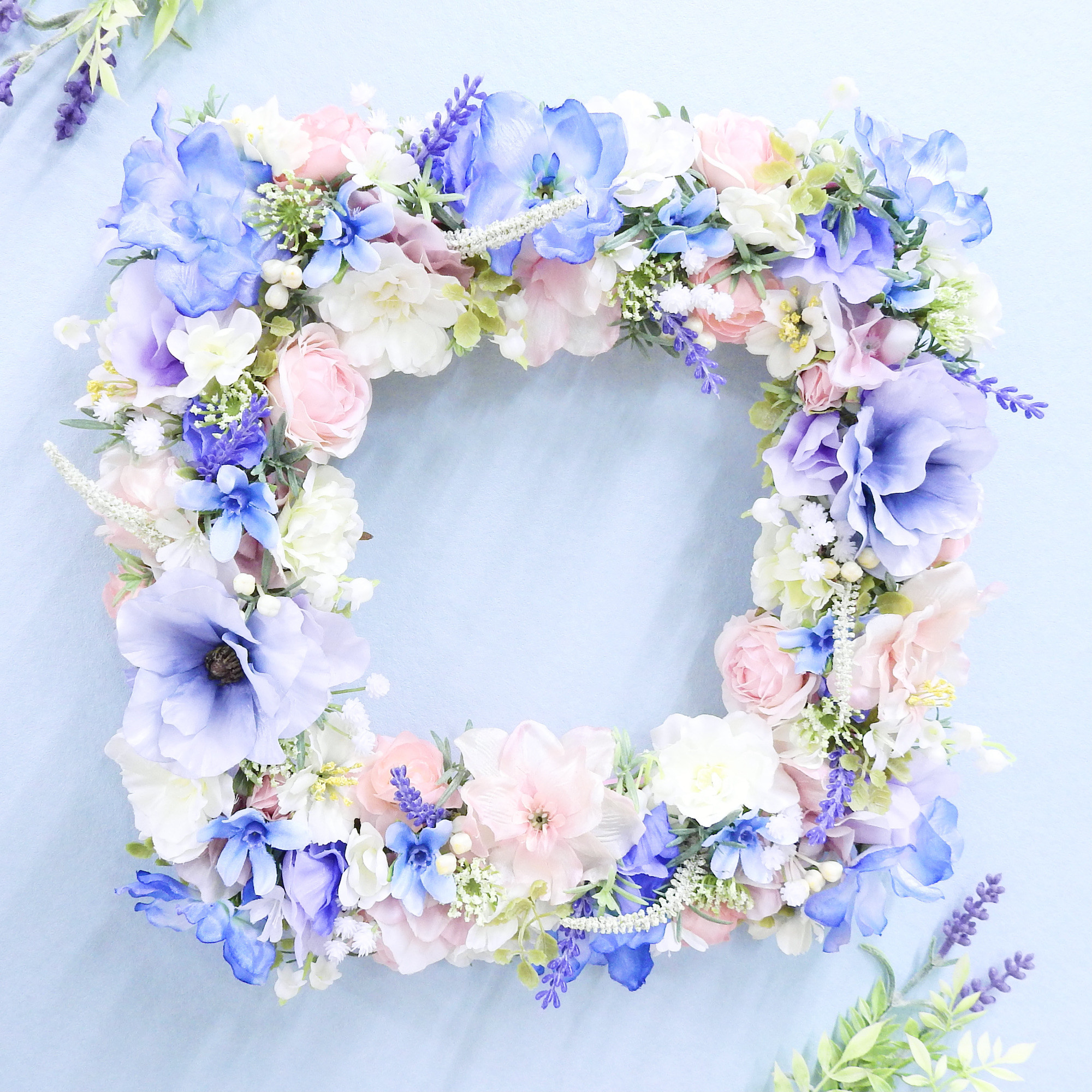 ＊2wayパステルカラーのスクエアリース（ローズ・すずらん・ラベンダー・かすみ草）＊抗ウイルス光触媒加工付き