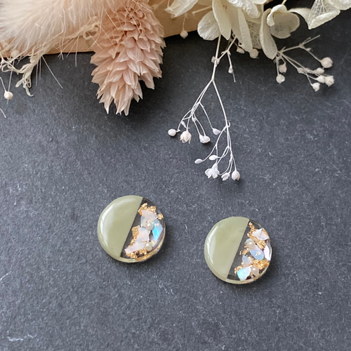 くすみカラー パステル 丸 シェル ピアス サージカルステンレス