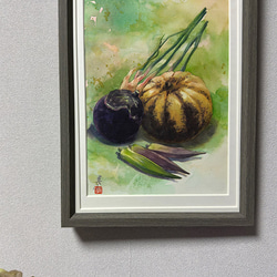水彩アート「夏野菜　Ⅰ」1点物、手描き、真筆。 水彩アート「夏野菜Ⅰ」1点物、手描き、真筆。
