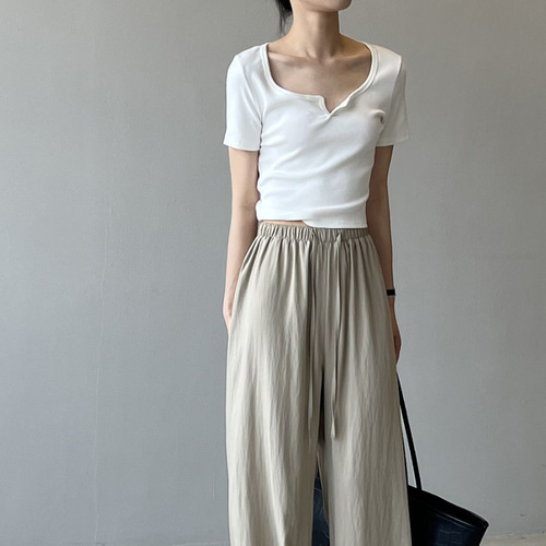 トップス Eyelet Rib Stitch Square-neck T-shirt Tシャツ 夏 半袖 スクエアネック レディース リブニット トップス