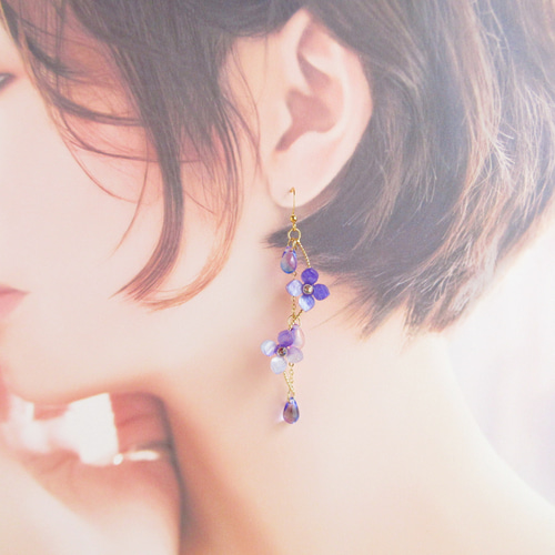no.4276　レトロポップとflower║ピアス/イヤリング║天然石 red flower bud（天然石14kgfピアス／イヤリング） ピアス