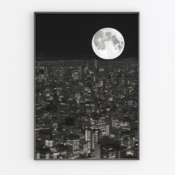 One moon and tree アートポスター 月 夜 海 ポスター 北欧 インテリア