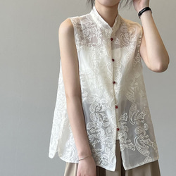 希少　ヴィンテージ　チャイナ　ベスト　トップス　ブラウス　手刺繍 チャイナ服 襟付き 刺繍 シンプル ブラウス（ブラウス/トップス
