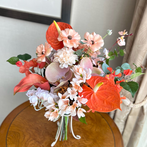 オレンジ アンスリウム ウェディングブーケ アーティフィシャル