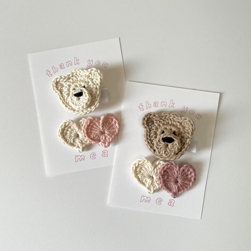 ꫛꫀꪝ【ハート抱っこくま】ベビーヘアクリップ キッズヘアクリップ