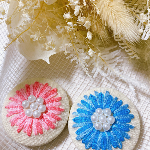 お花の刺繍ヘアゴム 2個セット くるみボタン ヘアゴム snoooom